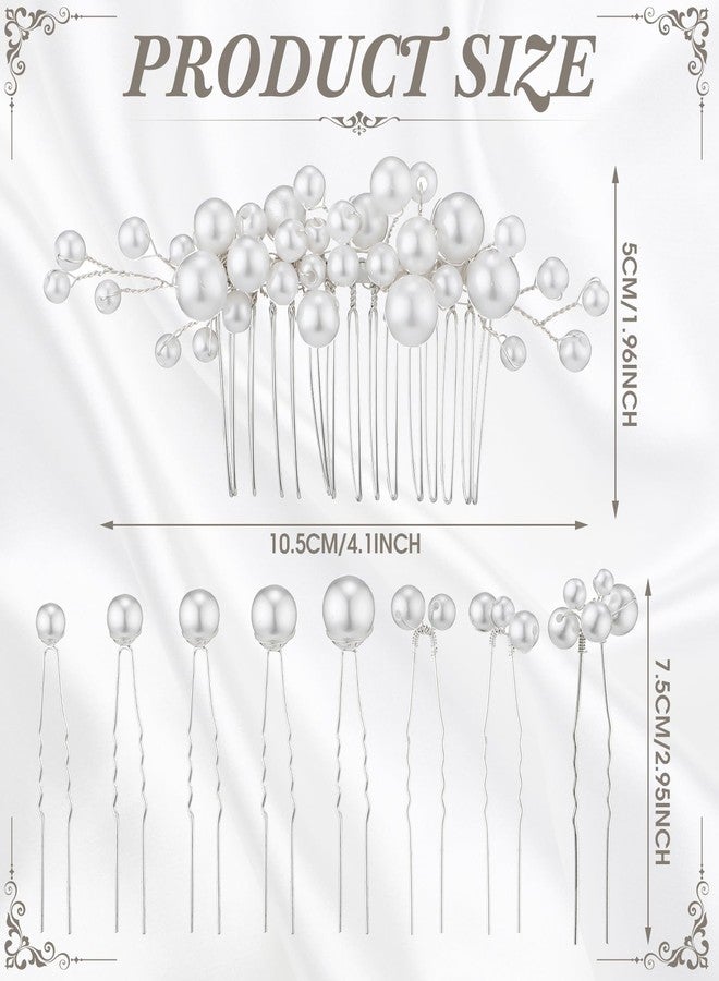 Geosar 9 Pcs Wedding Hair Accessories Pearl Hair Pins Women Vintage Hairs Piece Bridal Accessories for Bride Bridesmaids(Silver,Elegant Style) - Image 2